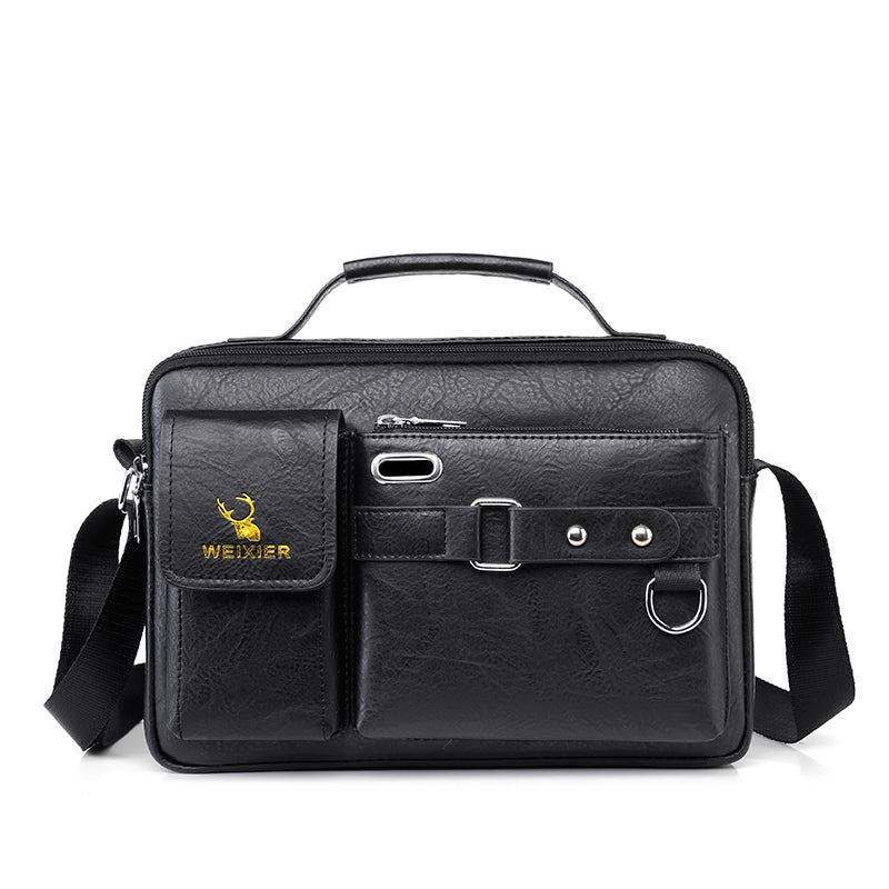 Luxury Men's Leather Crossbody Briefcase - Premium Waterproof Material, Multi-Pocket Professional Work Bag | Adjustable Shoulder Strap