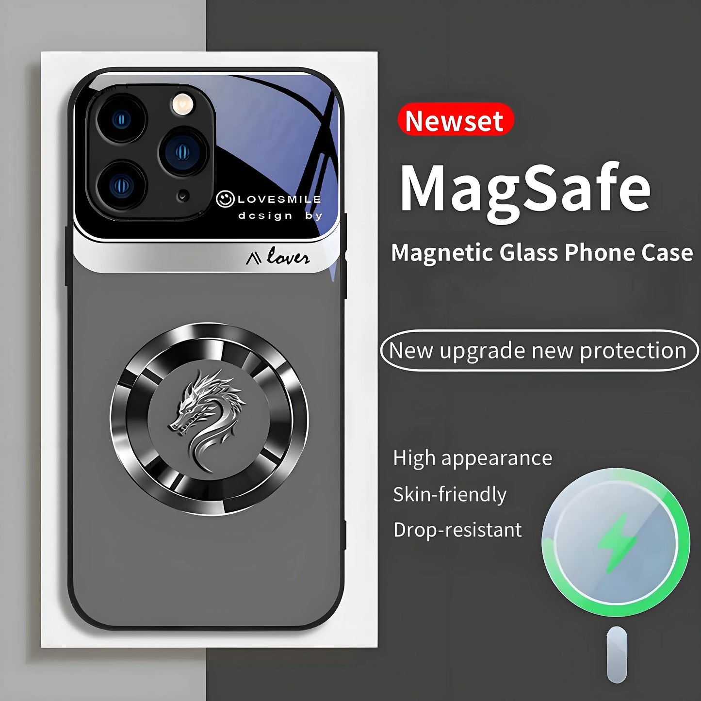 Magsafe Magnetic Dragon Pattern Glass Phone Case