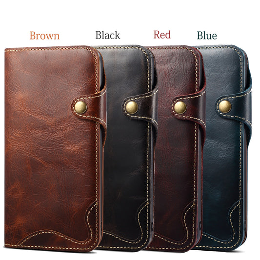 Genuine Cowhide Leather Button Flip Case for iPhone