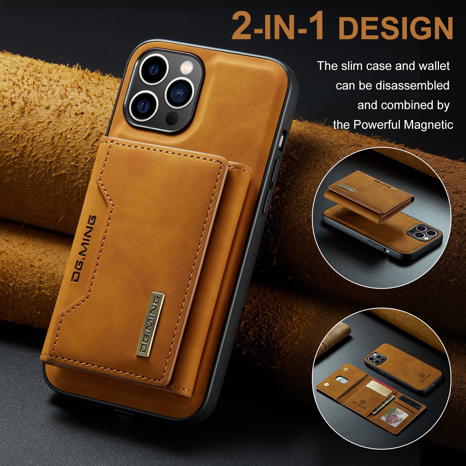 Brown Leather Magnetic Detachable iPhone 12 Pro Max Wallet