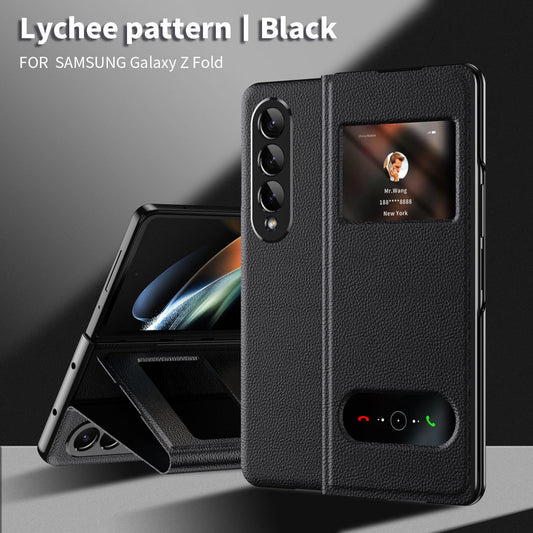 Luxury Slide View Window Flip Case with Magnetic Closure and Bracket Shell