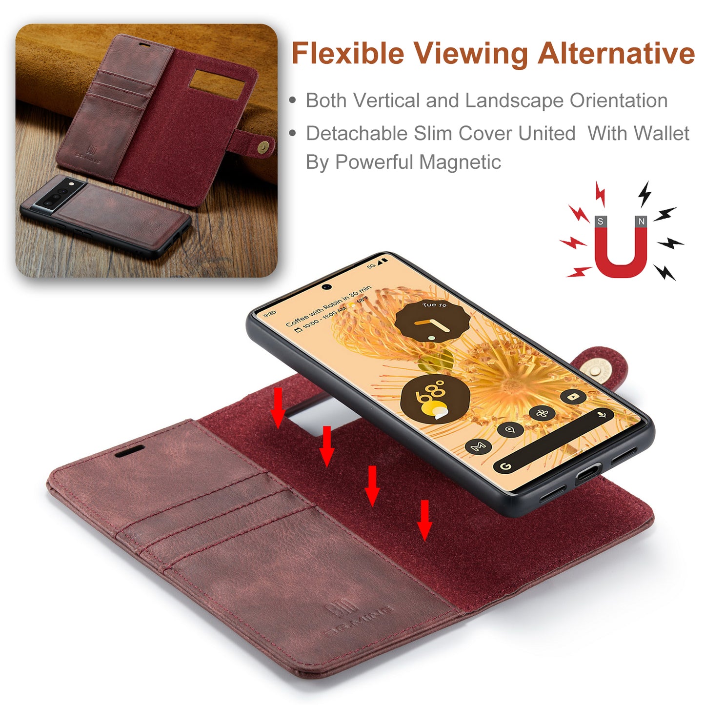 2 in 1 Detachable Flip Leather Case For Google Pixel