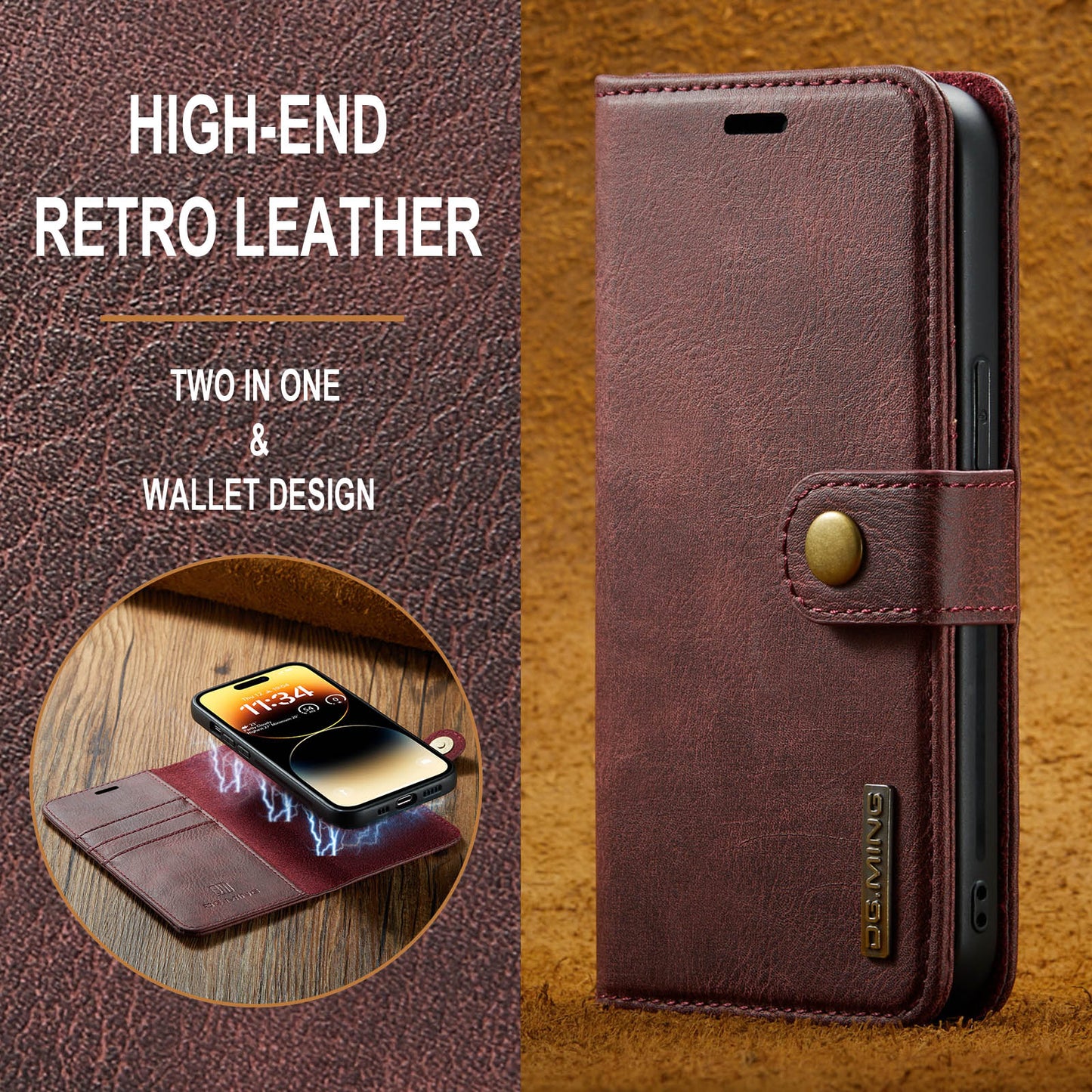2 in 1 Detachable Flip Leather Case For iPhone