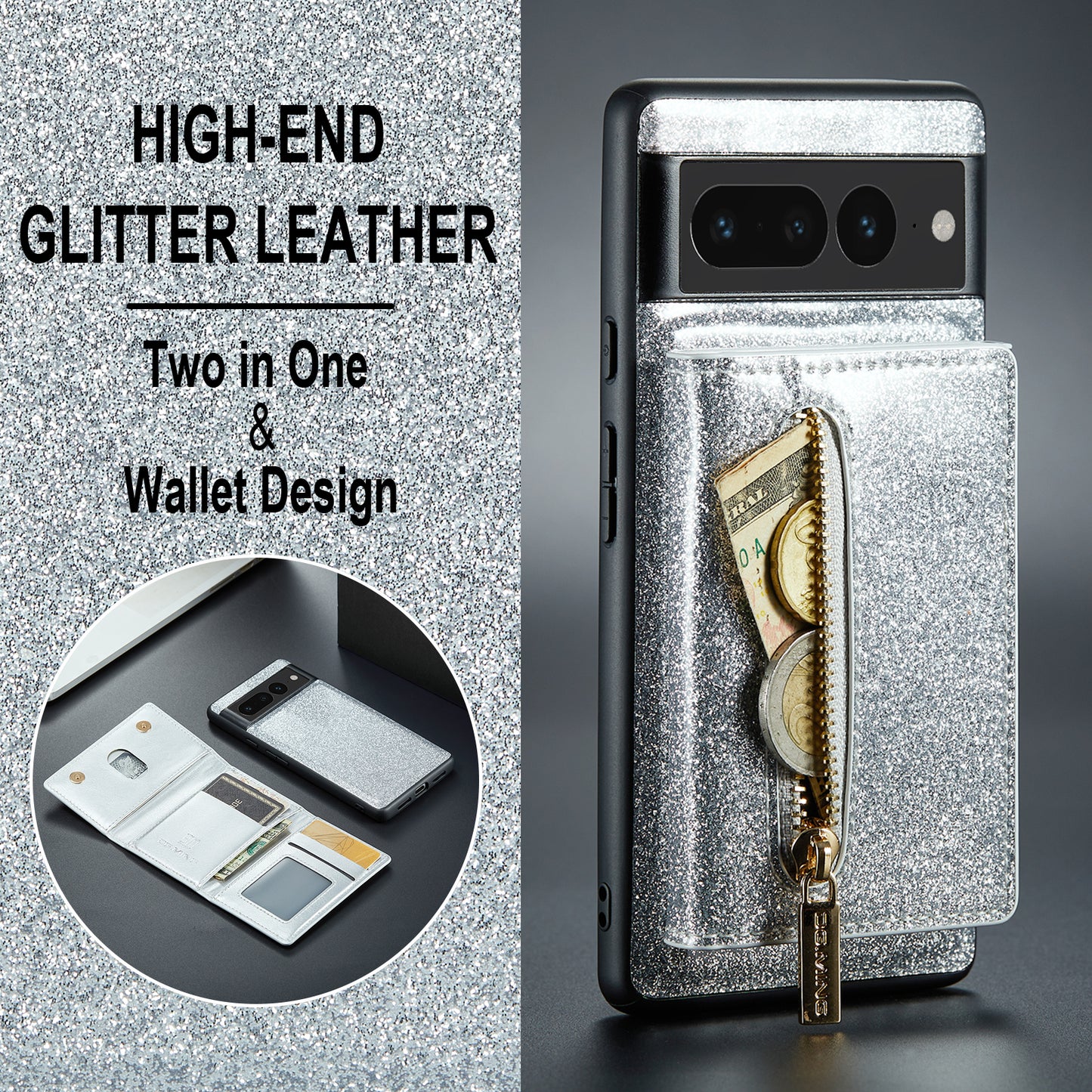 Glitter Leather Magnetic Wallet Case for Google Pixel