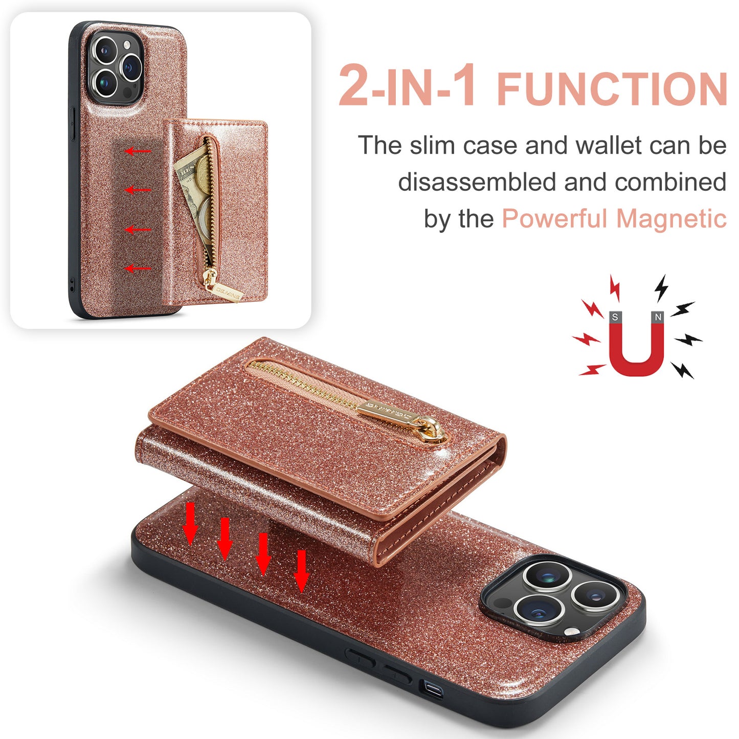 Glitter Leather Magnetic Wallet Case for iPhone