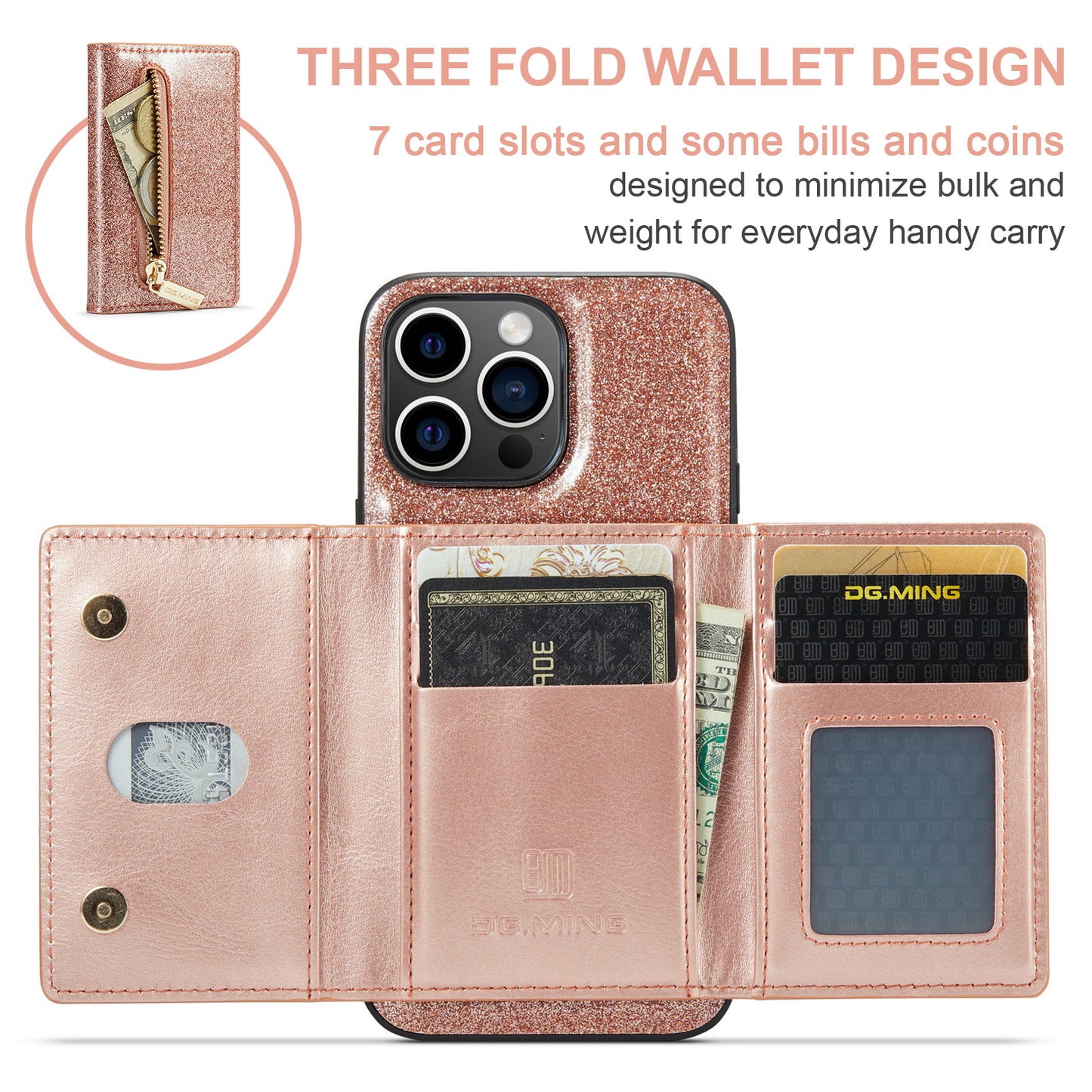 Glitter Leather Magnetic Wallet Case for iPhone