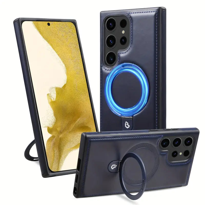 Protective Leather Magnetic Ring Stand Case for Samsung Galaxy