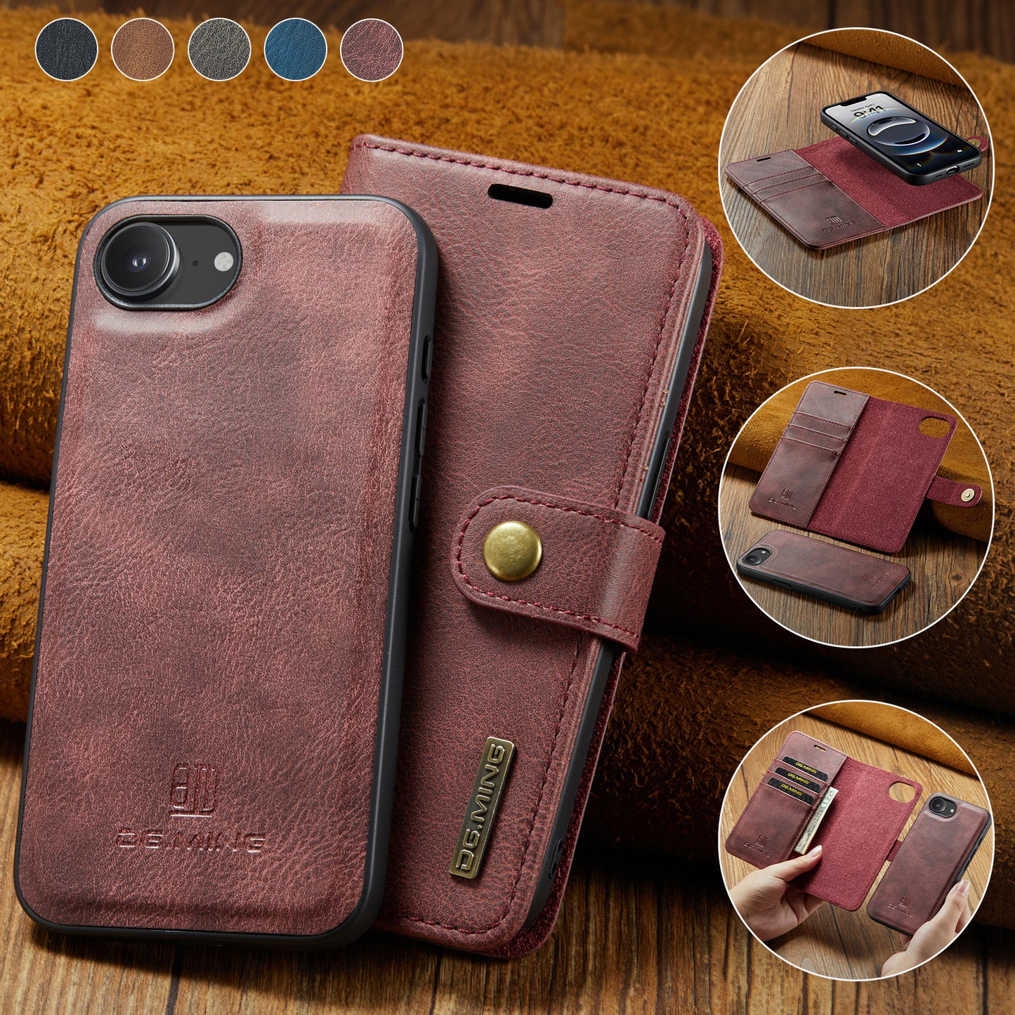 2 in 1 Detachable Flip Leather Case for iPhone 16E