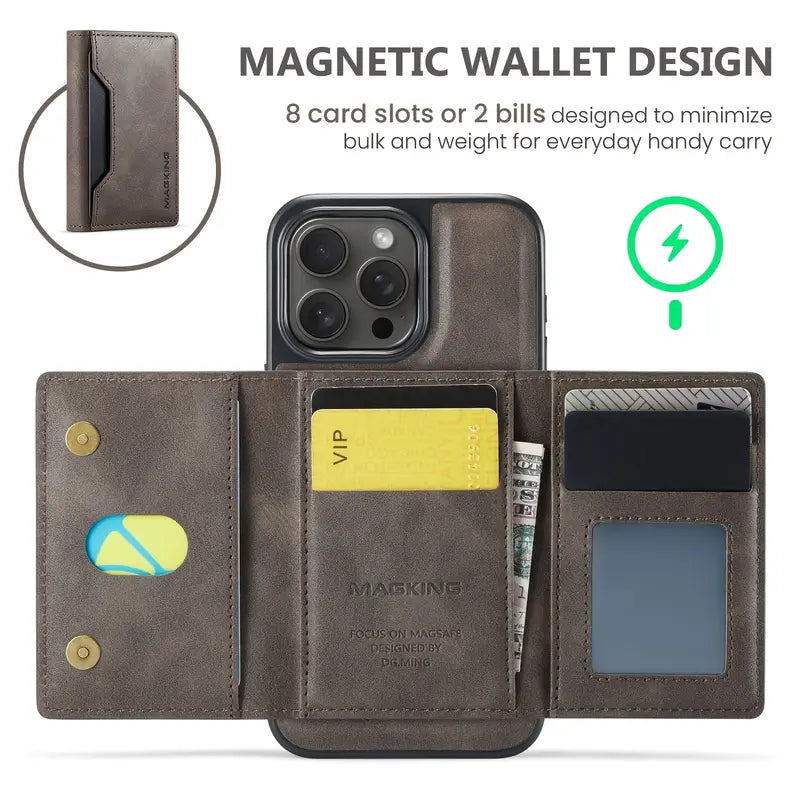 Magnetic Wallet Case for iPhone 17 | Faux Leather, 8 Card Holder & RFID Protection