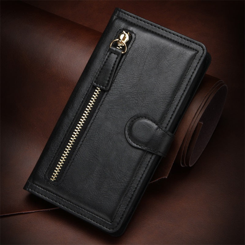 Retro Zippered Leather Wallet Case for iPhone