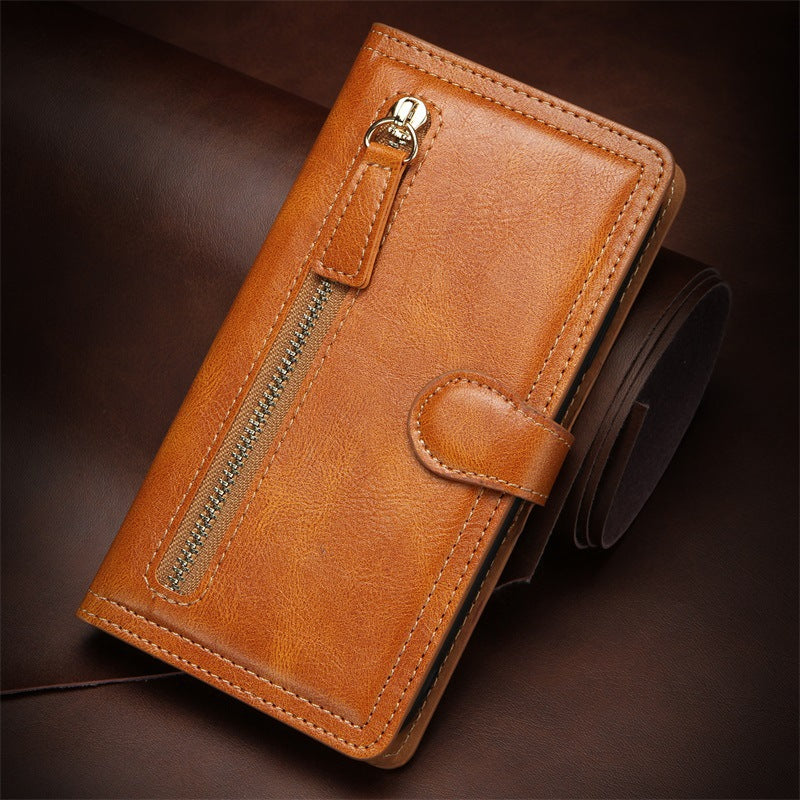 Retro Zippered Leather Wallet Case for iPhone