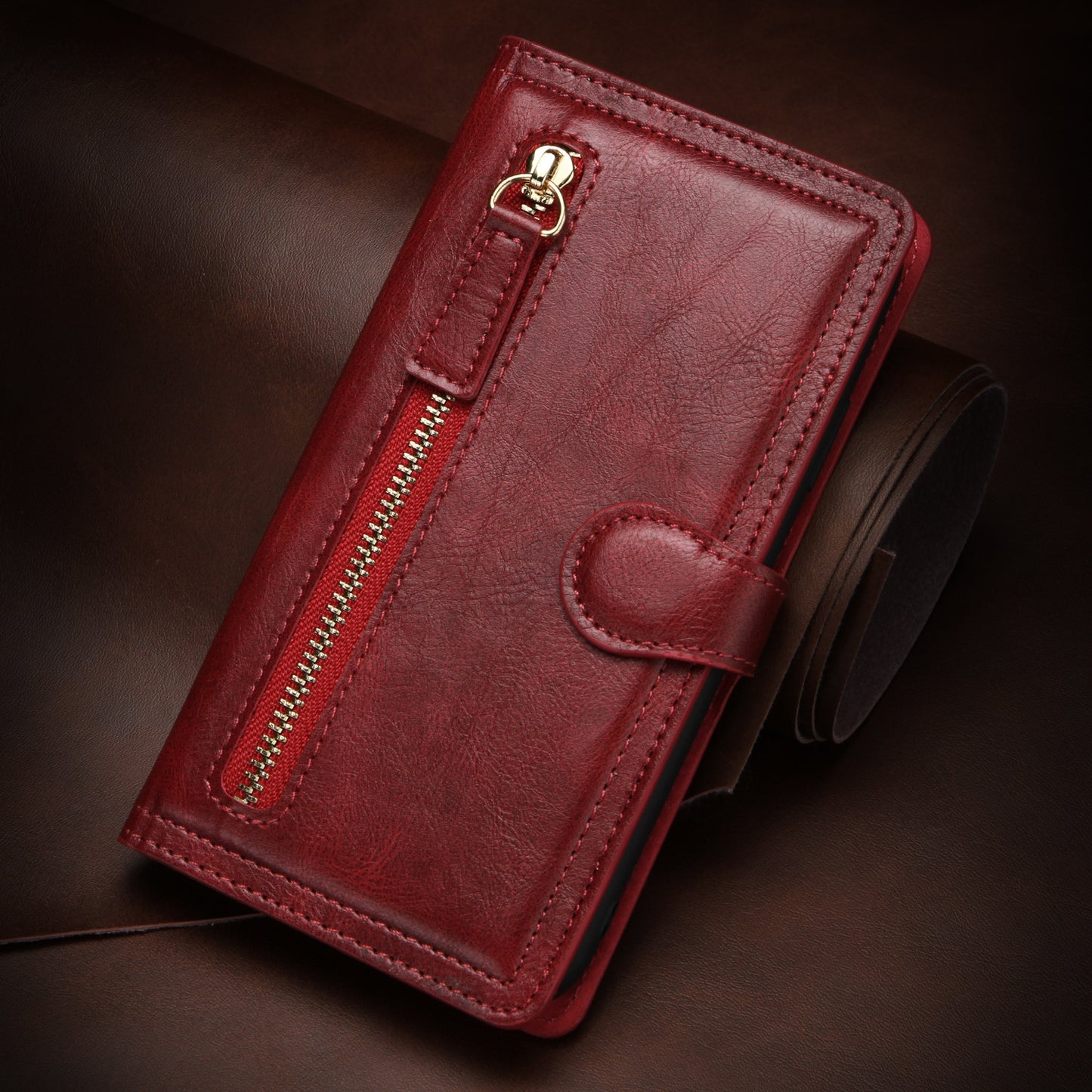 Retro Zippered Leather Wallet Case for iPhone