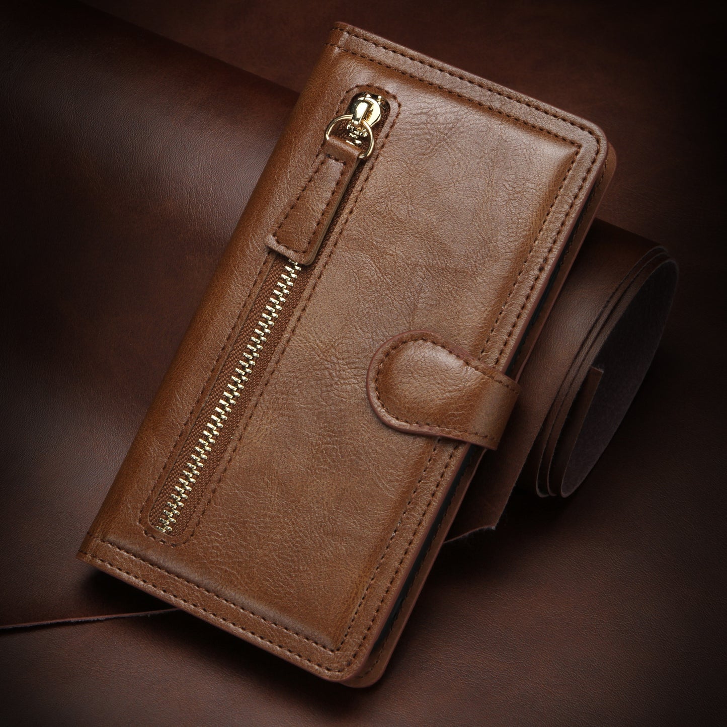 Retro Zippered Leather Wallet Case for iPhone