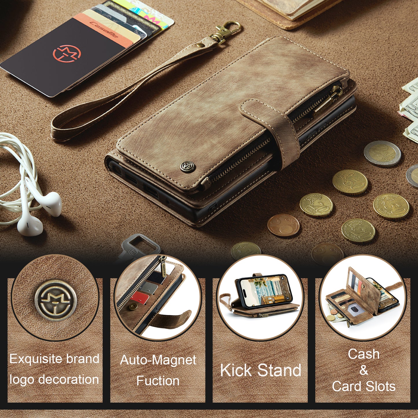 3-in-1 Functionality Durable Wallet  Case for iPhone