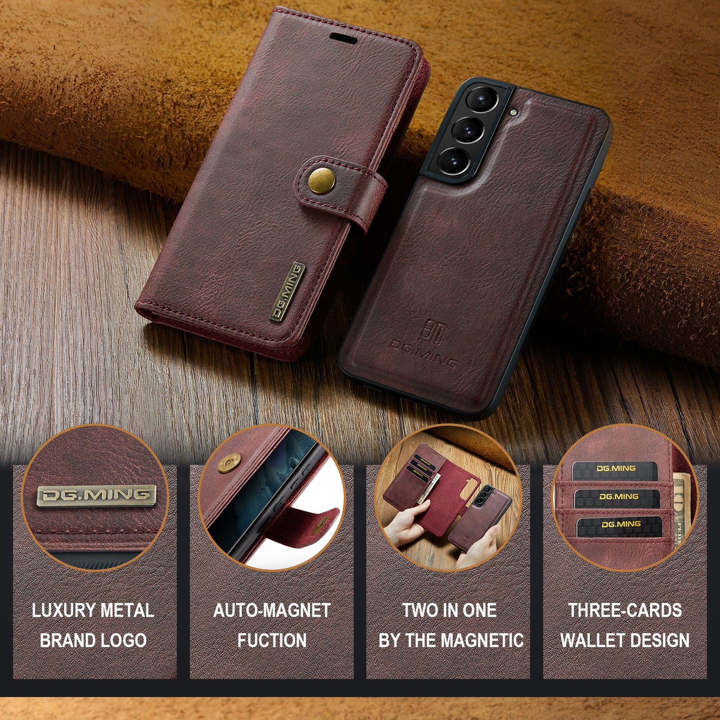 2 in 1 Detachable Flip Leather Case for Samsung Galaxy S21 FE