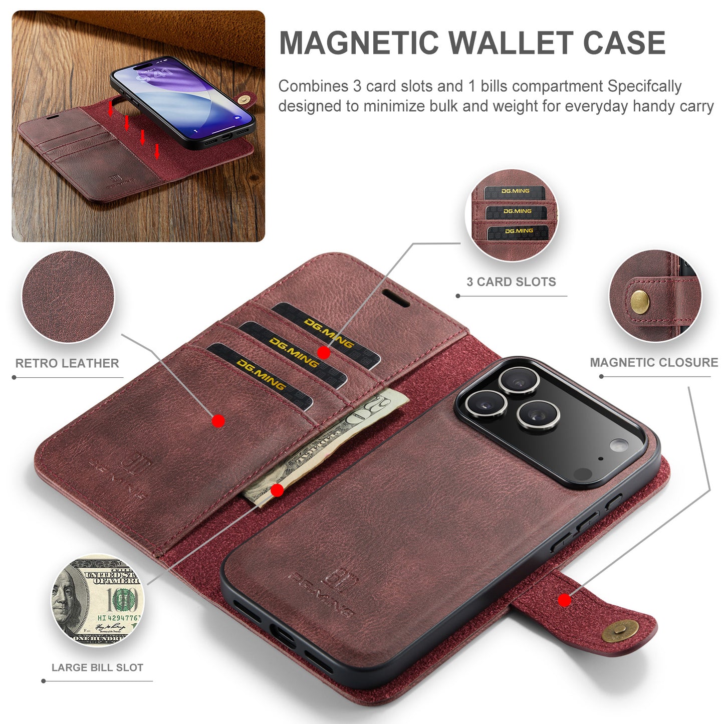 2 in 1 Detachable Flip Leather Case for iPhone 17 Pro Max