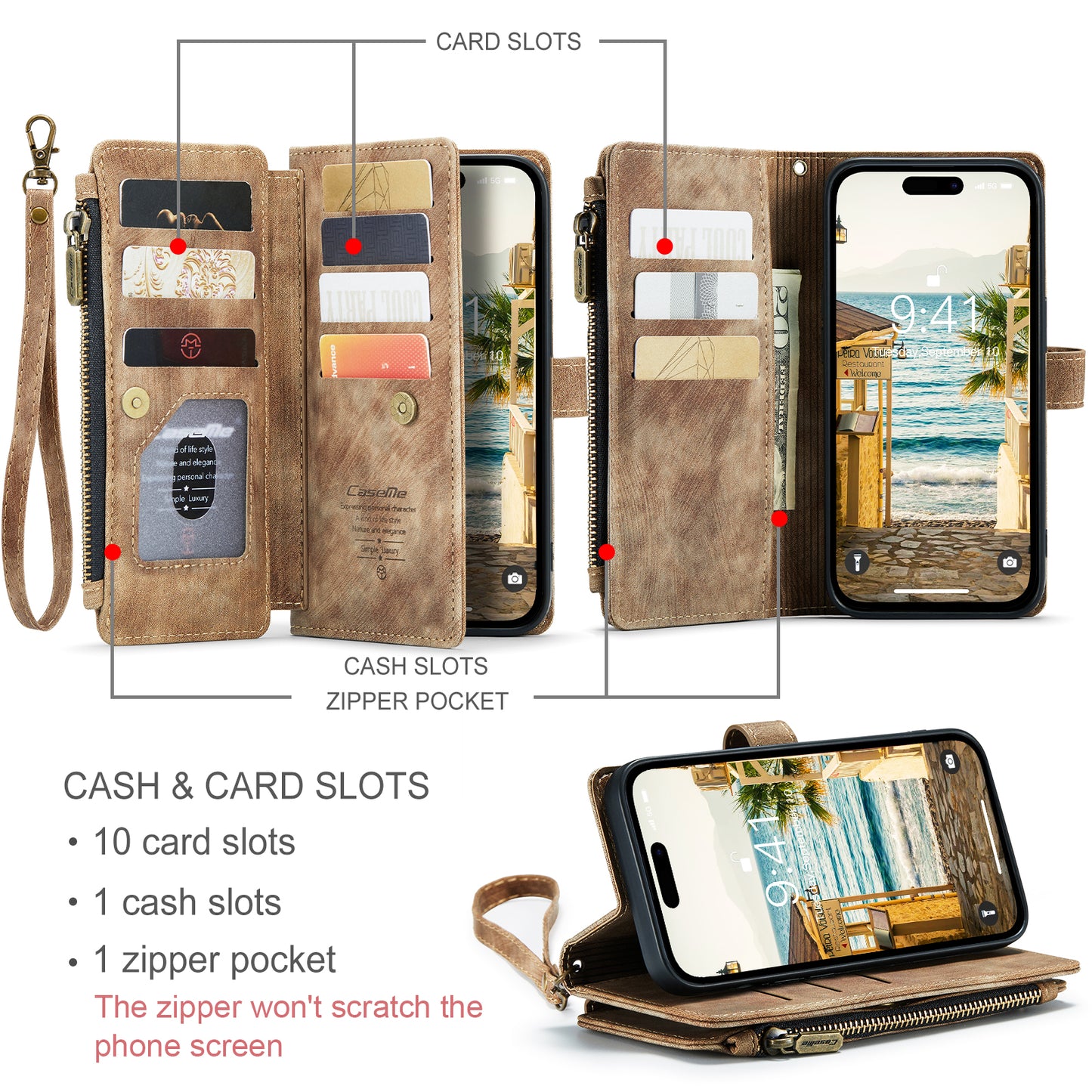 3-in-1 Functionality Durable Wallet  Case for iPhone