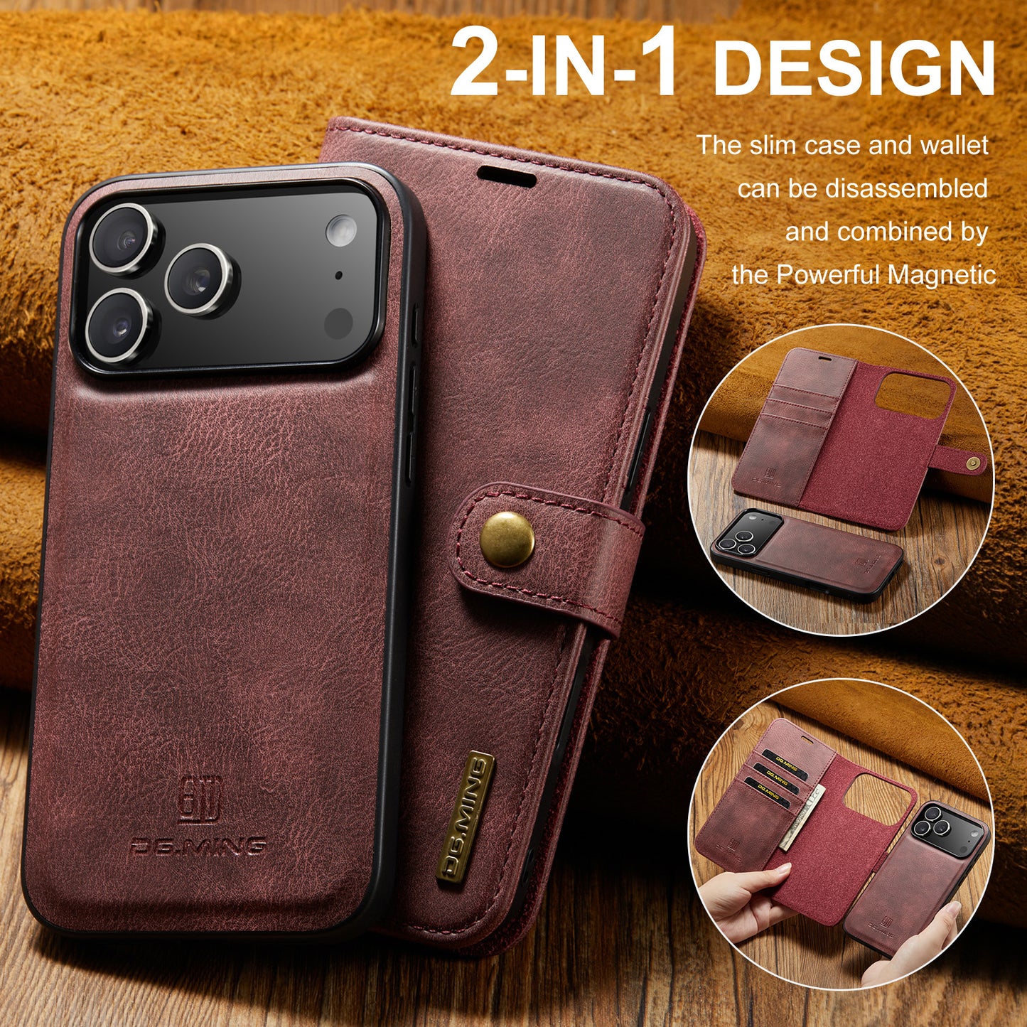 2 in 1 Detachable Flip Leather Case for iPhone 17 Pro Max