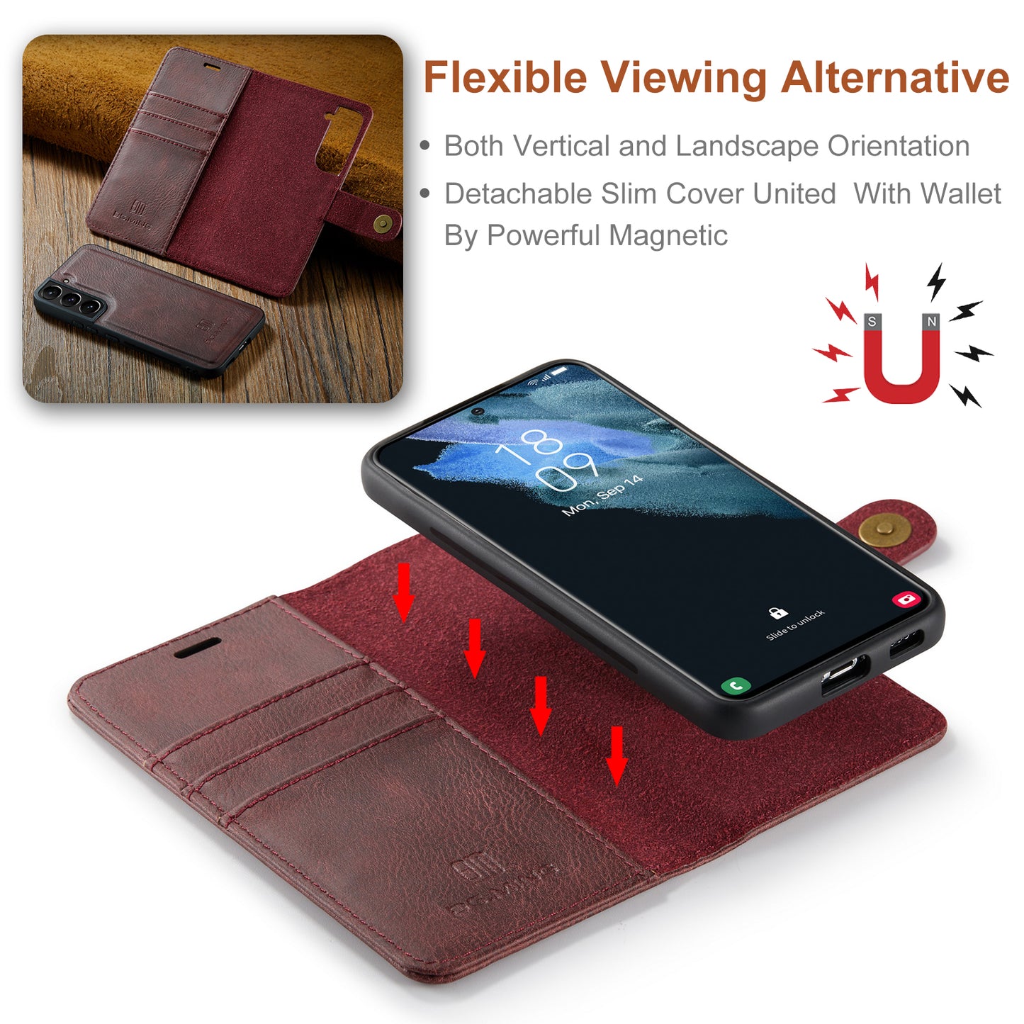 2 in 1 Detachable Flip Leather Case for Samsung Galaxy S21 FE