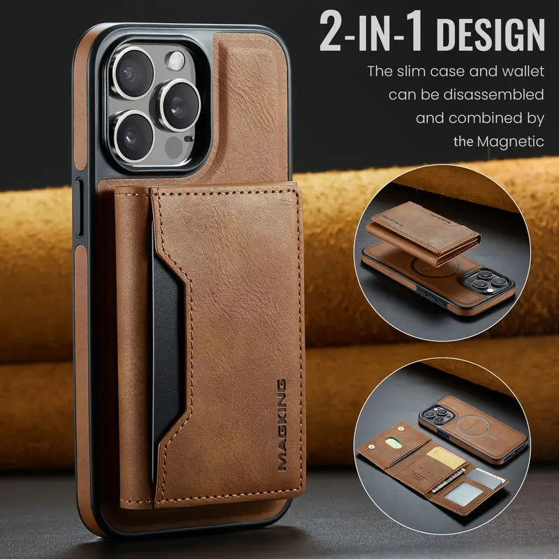 Magnetic Wallet Case for iPhone 17 | Faux Leather, 8 Card Holder & RFID Protection