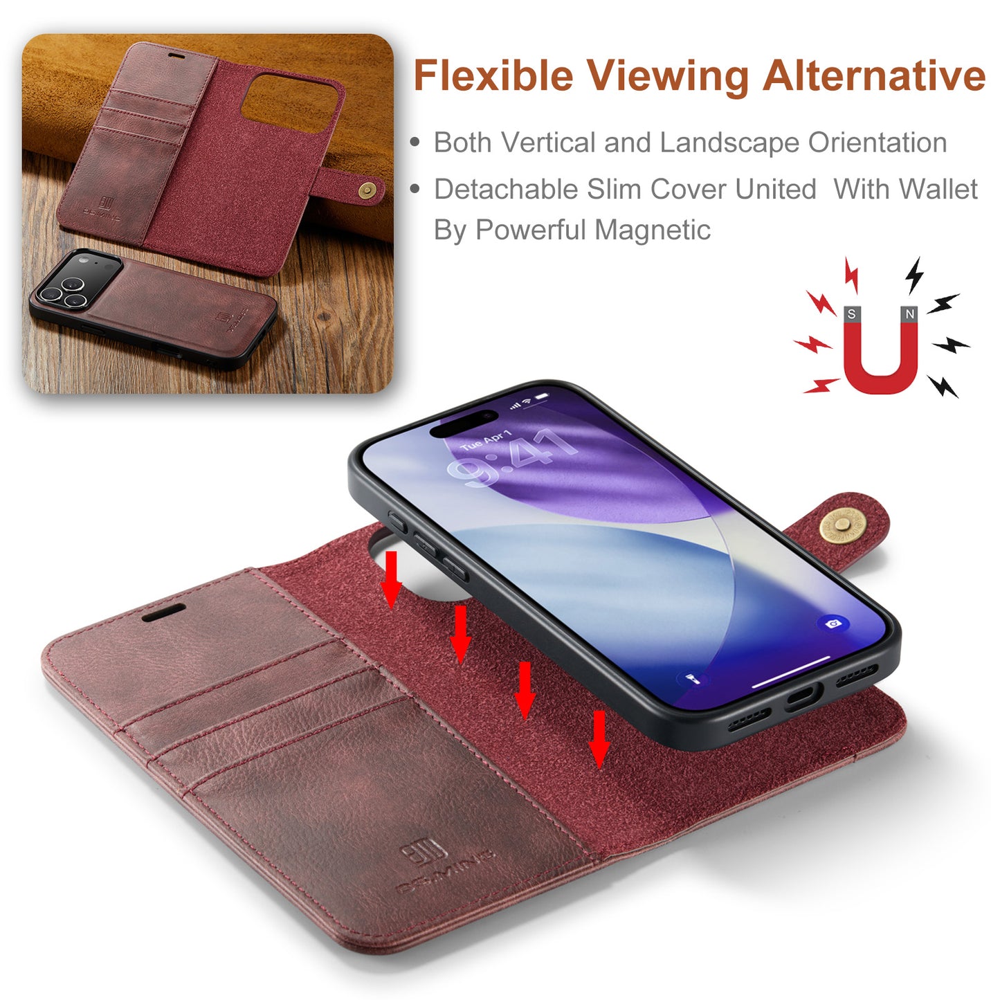 2 in 1 Detachable Flip Leather Case for iPhone 17 Pro Max