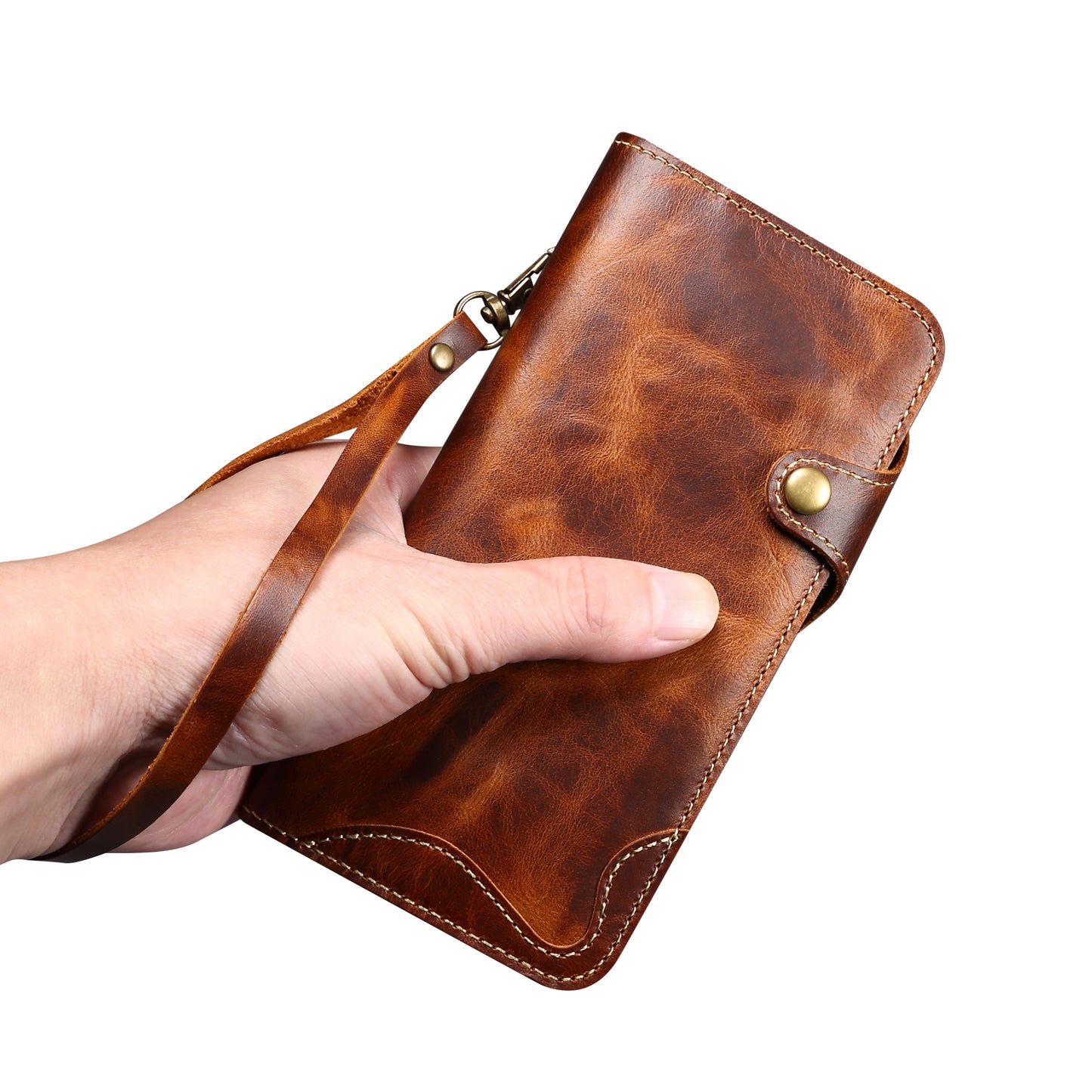 Genuine Cowhide Leather Button Flip Case for iPhone