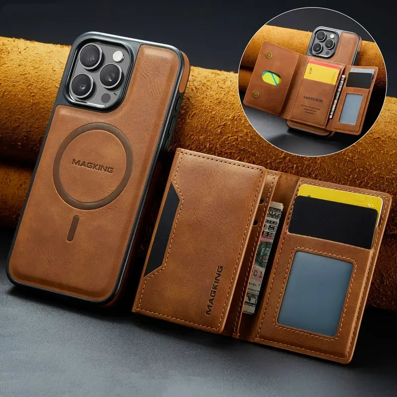 Magnetic Wallet Case for iPhone 17 | Faux Leather, 8 Card Holder & RFID Protection