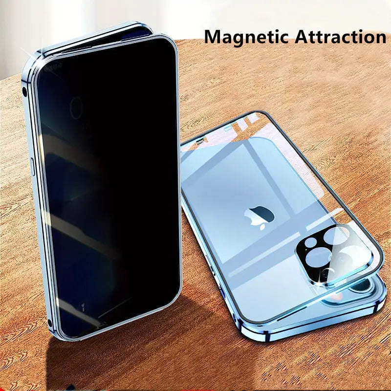 Metal Alloy Magnetic 360° Full Surround Screen HD Anti Peeping Glass Protection Cover Case for iPhone