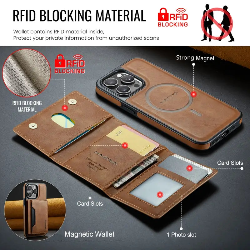Magnetic Wallet Case for iPhone 17 | Faux Leather, 8 Card Holder & RFID Protection