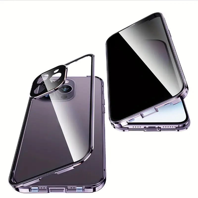 Metal Alloy Magnetic 360° Full Surround Screen HD Anti Peeping Glass Protection Cover Case for iPhone