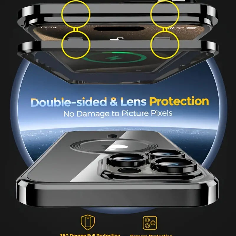 Metal Alloy Magnetic 360° Full Surround Screen HD Anti Peeping Glass Protection Cover Case for iPhone