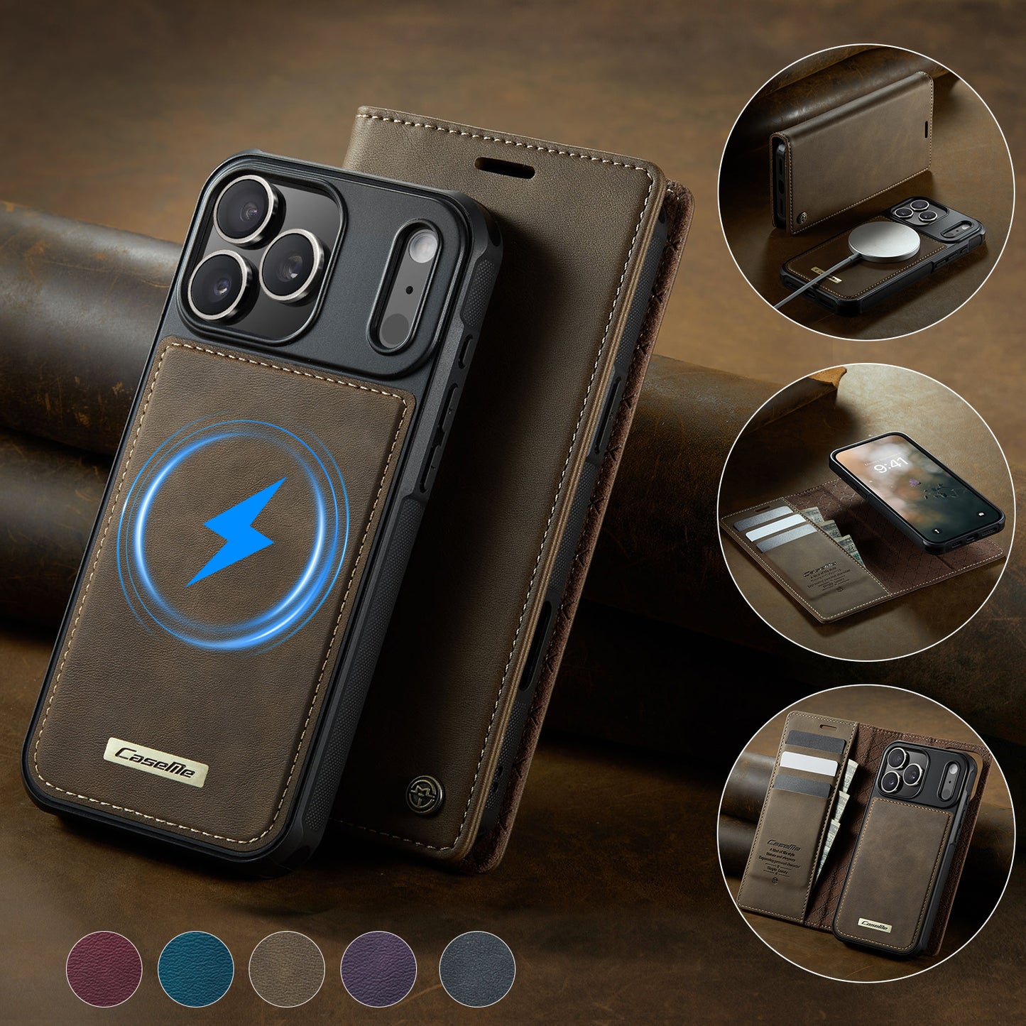 MagSafe 3-Slot Wallet Case for iPhone with RFID Shielding & Wireless Charging