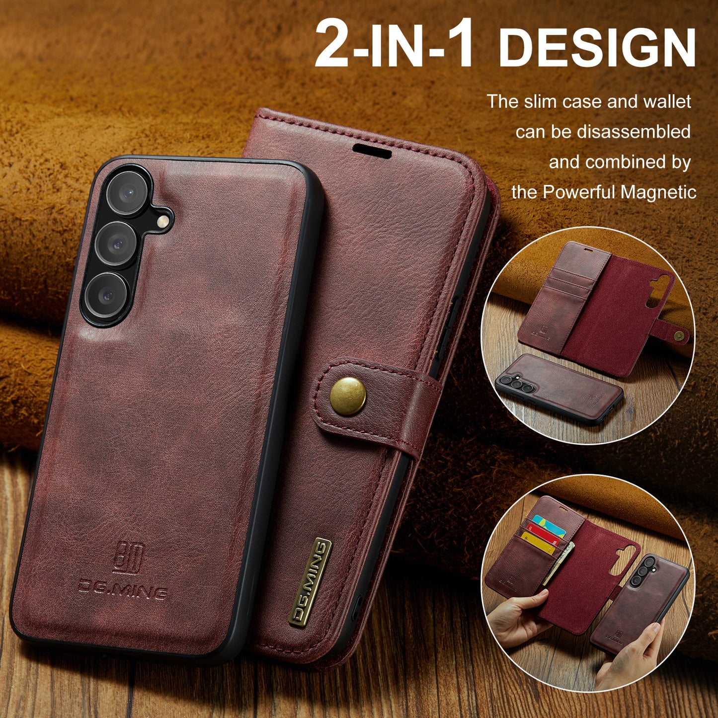 2 in 1 Detachable Flip Leather Case for Samsung Galaxy S24
