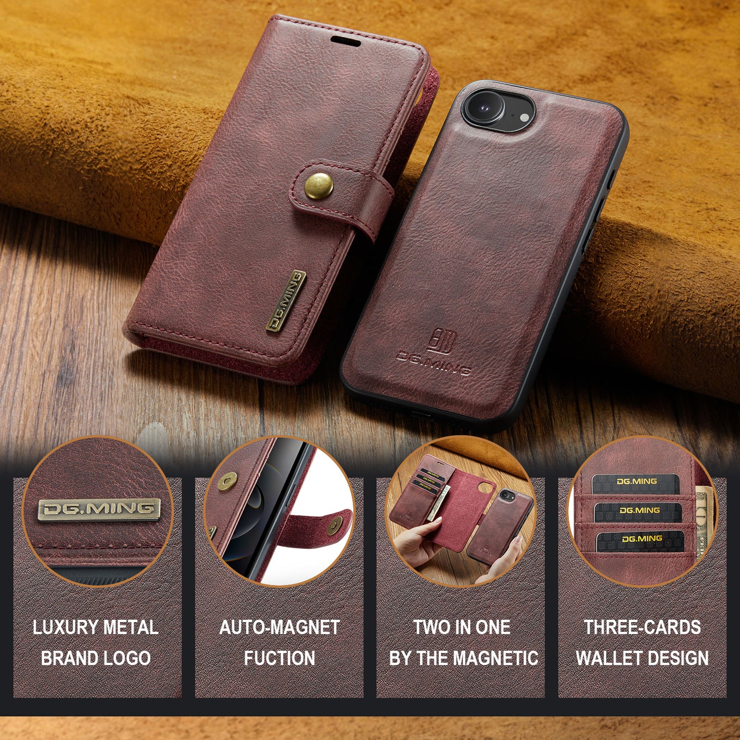 2 in 1 Detachable Flip Leather Case for iPhone 16E