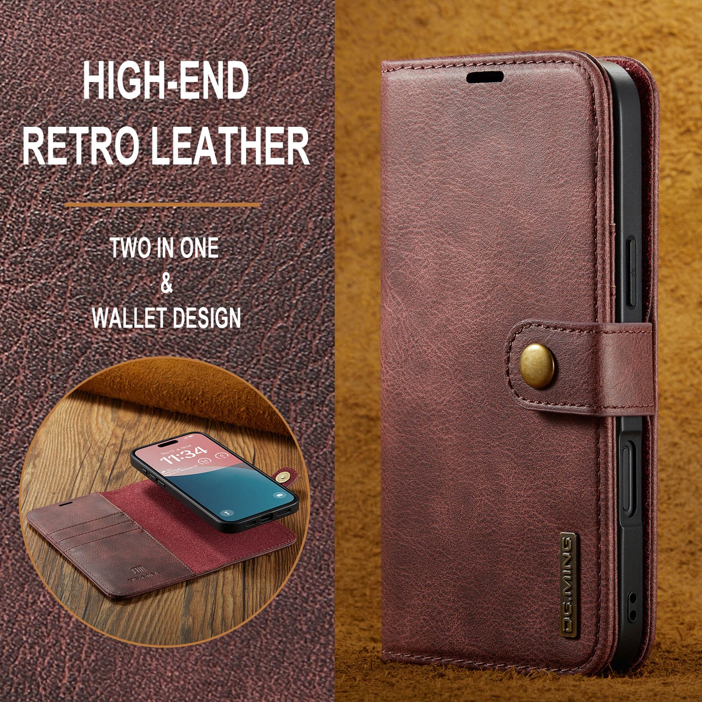 2 in 1 Detachable Flip Leather Case for iPhone 16 Plus