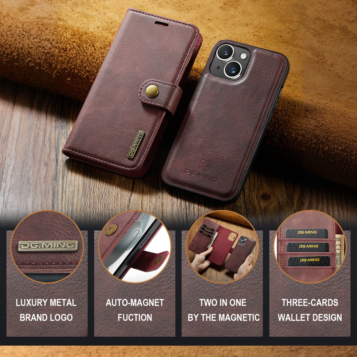 2 in 1 Detachable Flip Leather Case for iPhone 14 Plus