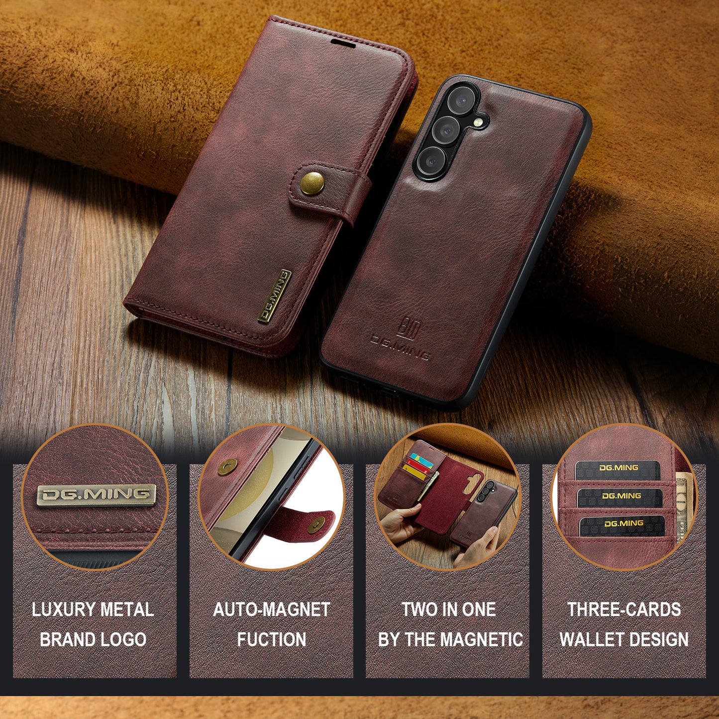 2 in 1 Detachable Flip Leather Case for Samsung Galaxy S24