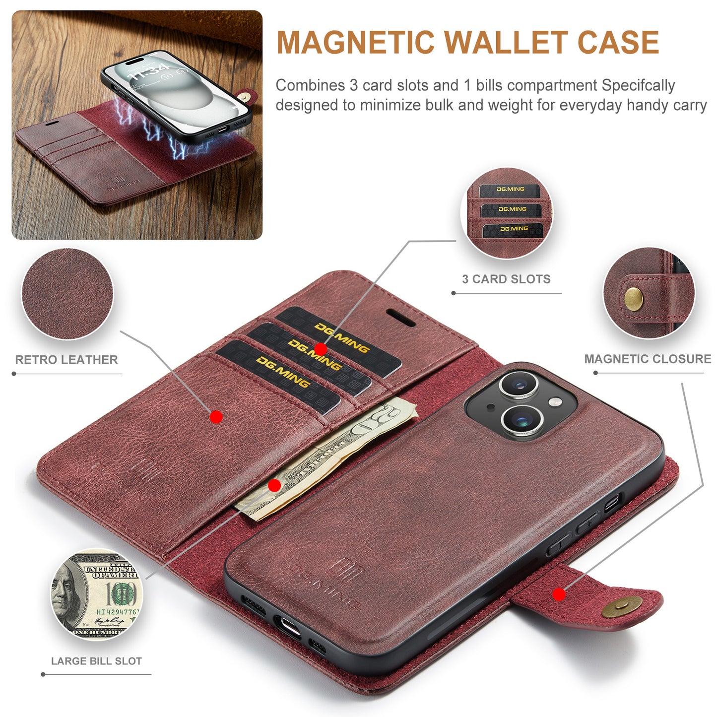 2 in 1 Detachable Flip Leather Case for iPhone 14 Plus