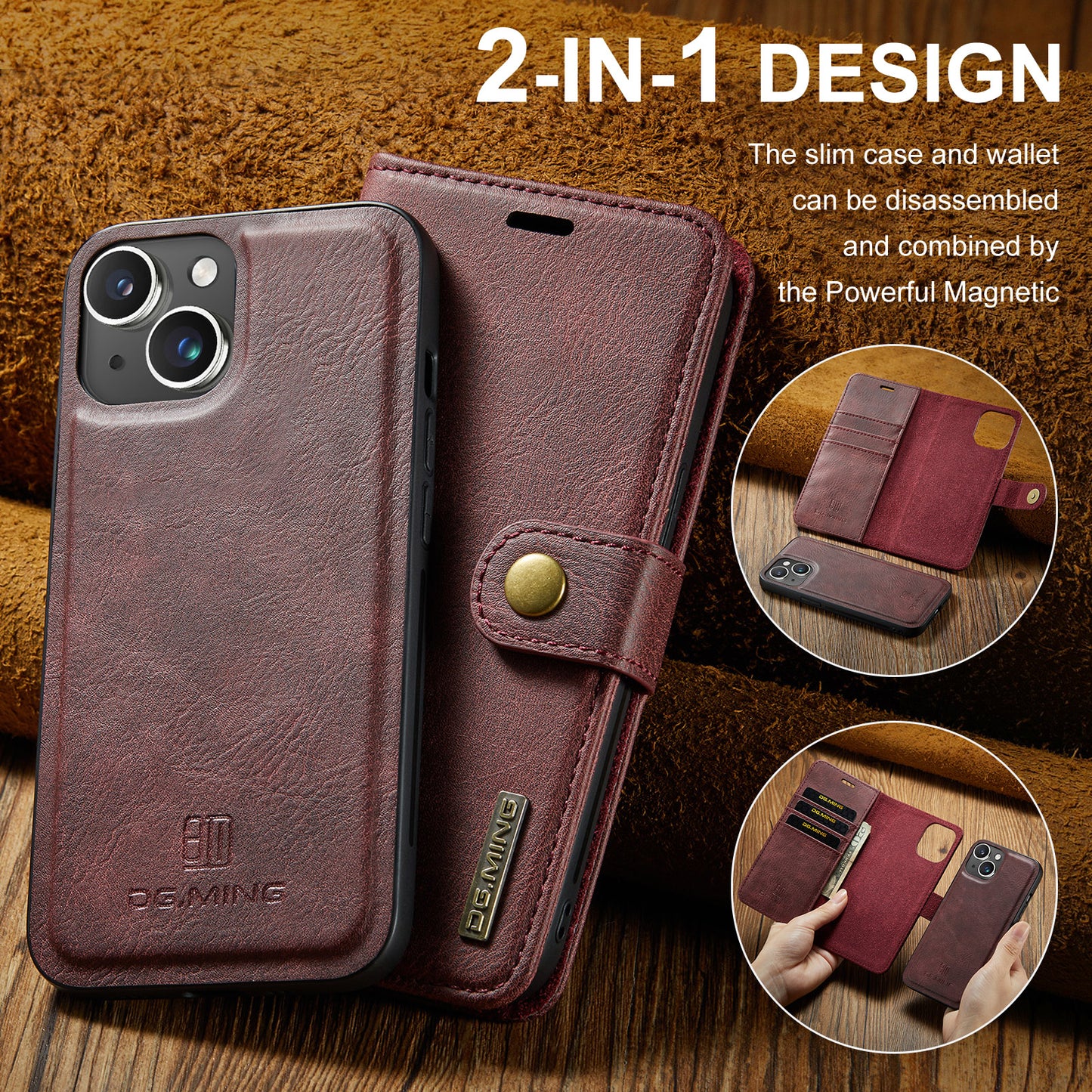 2 in 1 Detachable Flip Leather Case for iPhone 14 Plus