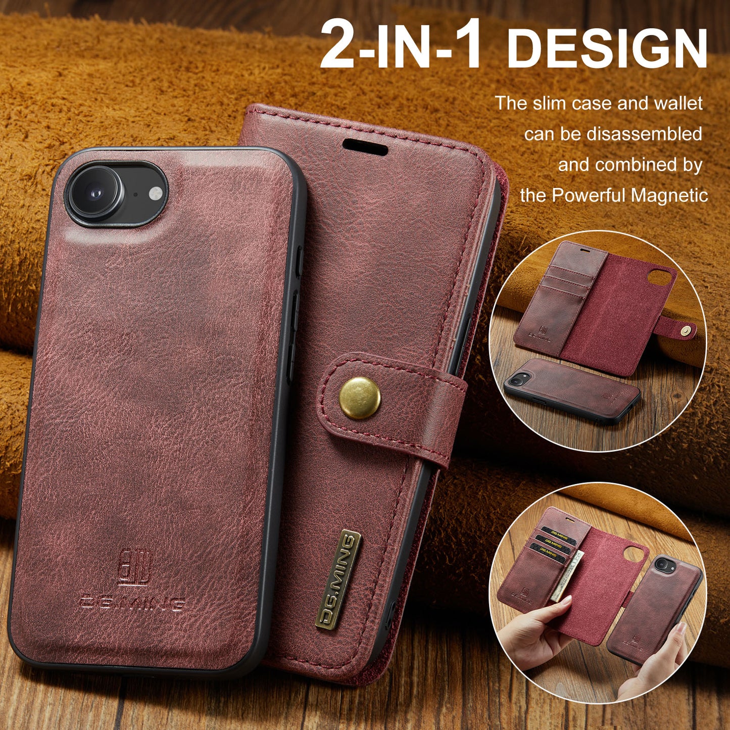 2 in 1 Detachable Flip Leather Case for iPhone 16E