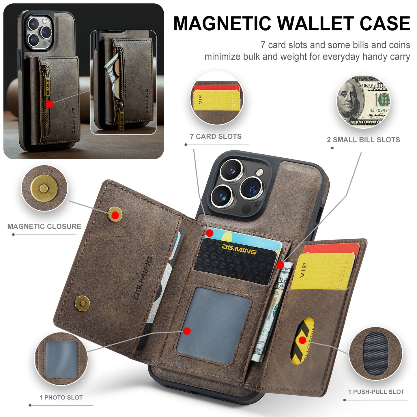 2 in 1 Retro Magnetic Wallet Case for iPhone