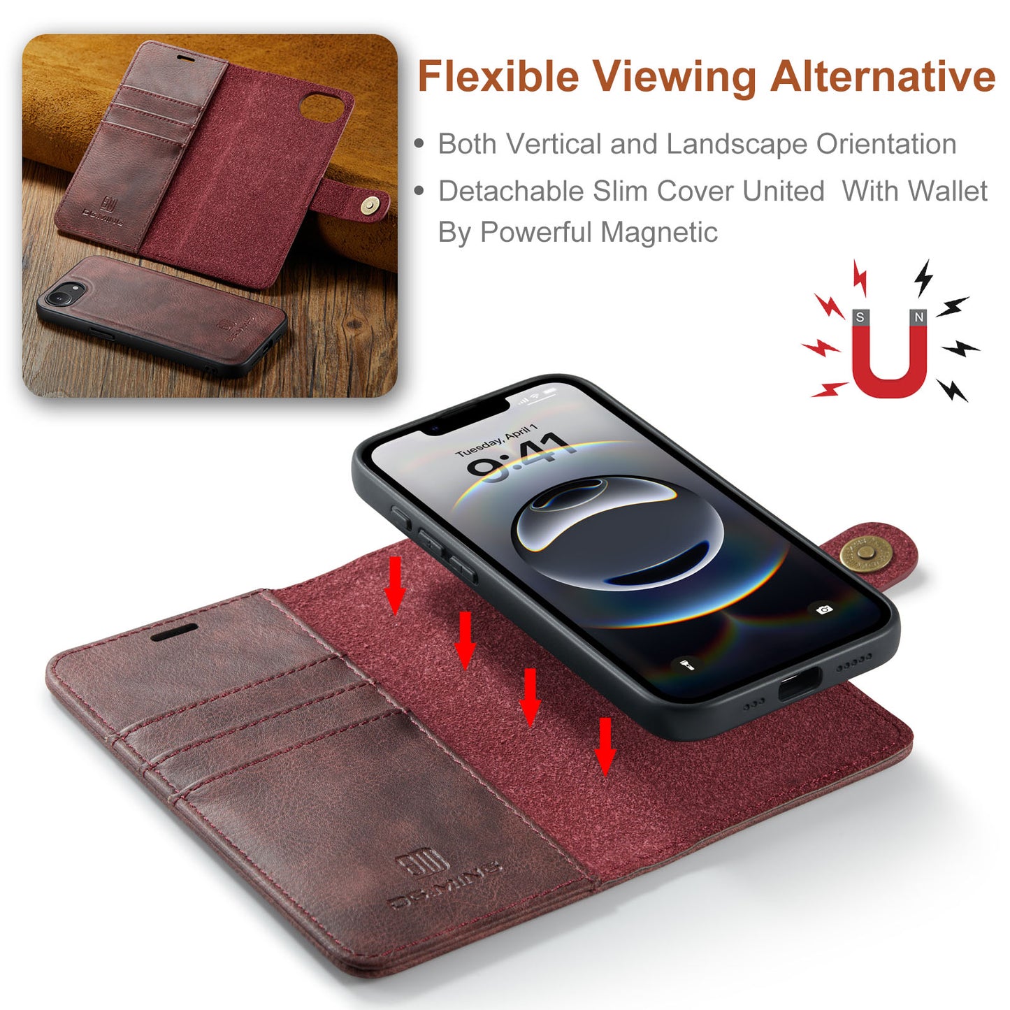2 in 1 Detachable Flip Leather Case for iPhone 16E