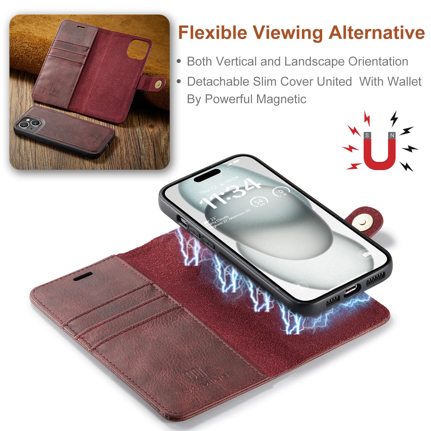 2 in 1 Detachable Flip Leather Case for iPhone 14 Plus