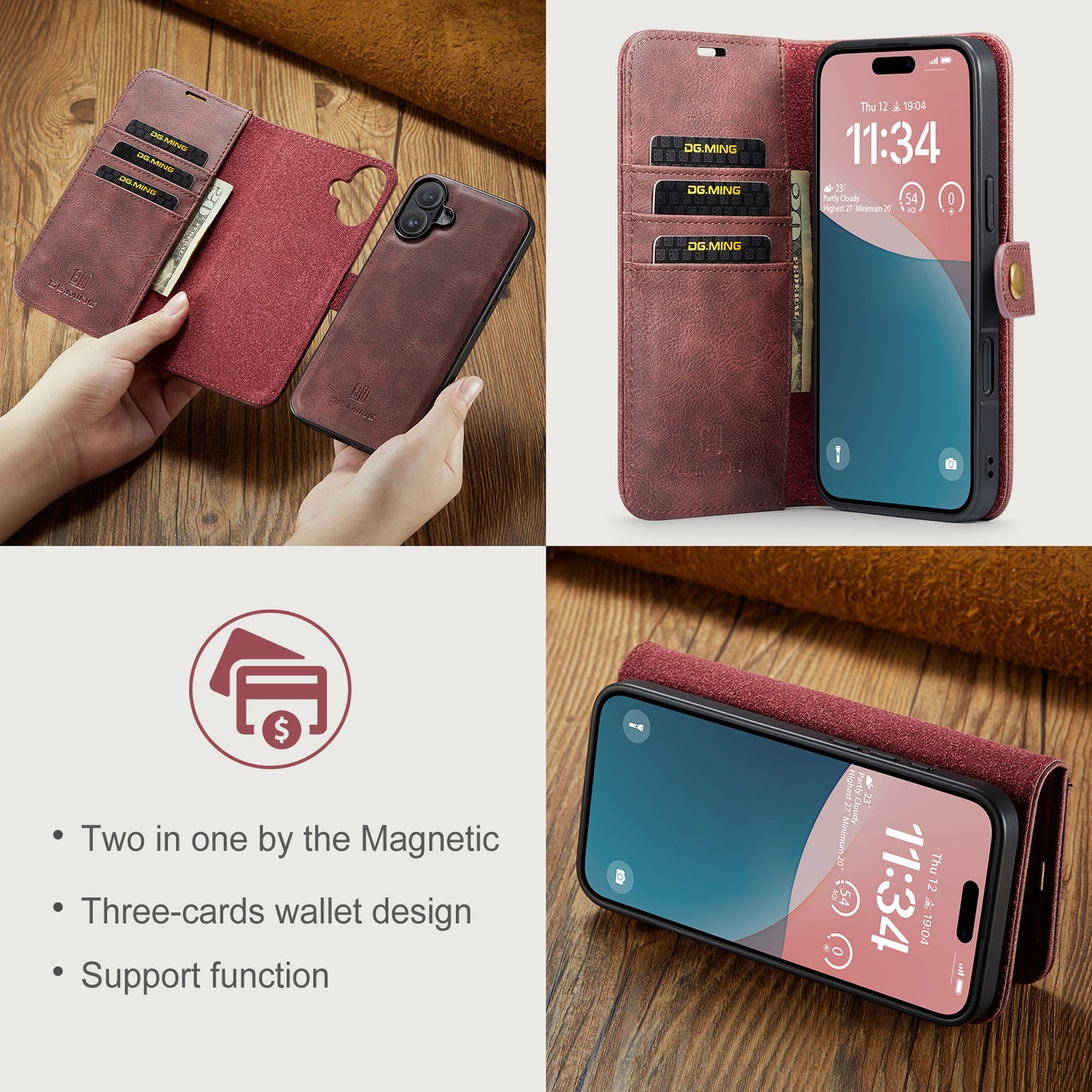 2 in 1 Detachable Flip Leather Case for iPhone 16 Plus