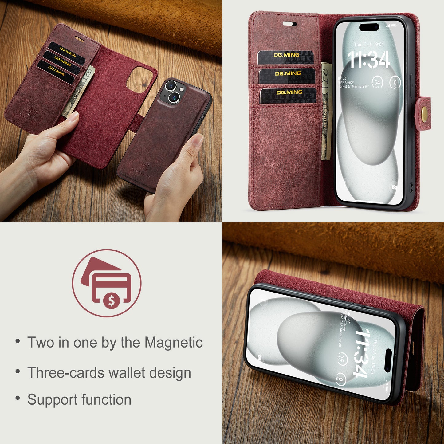 2 in 1 Detachable Flip Leather Case for iPhone 14 Plus