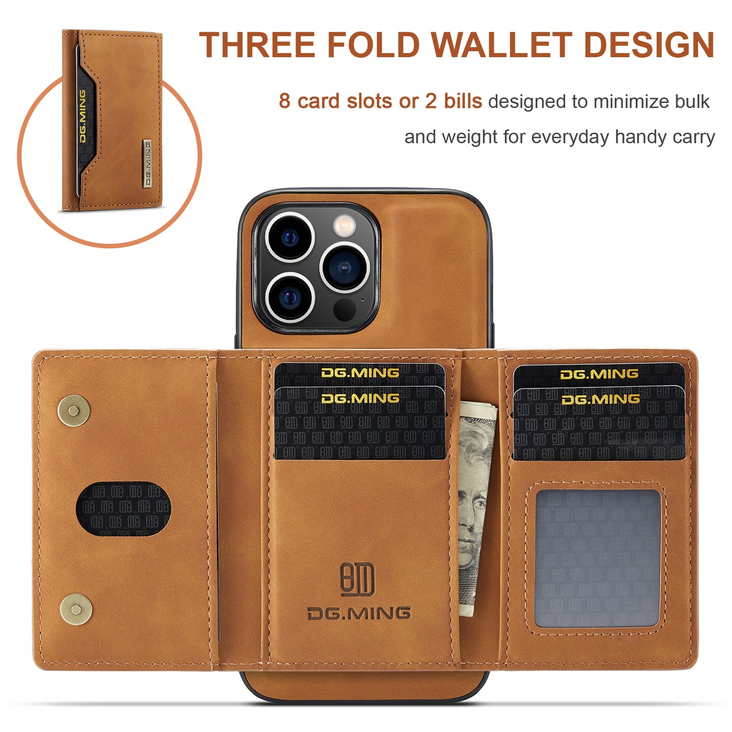 Estuche tipo billetera de cuero desmontable 2 en 1 para iPhone