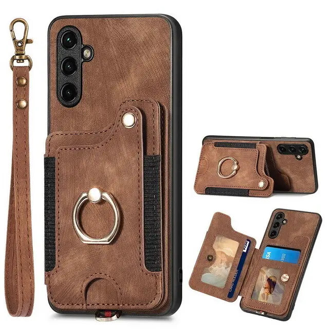 RFID Leather Wallet with Ring Bracket Cover