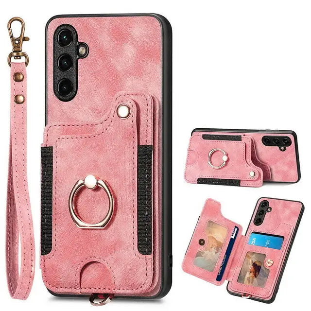 RFID Leather Wallet with Ring Bracket Cover