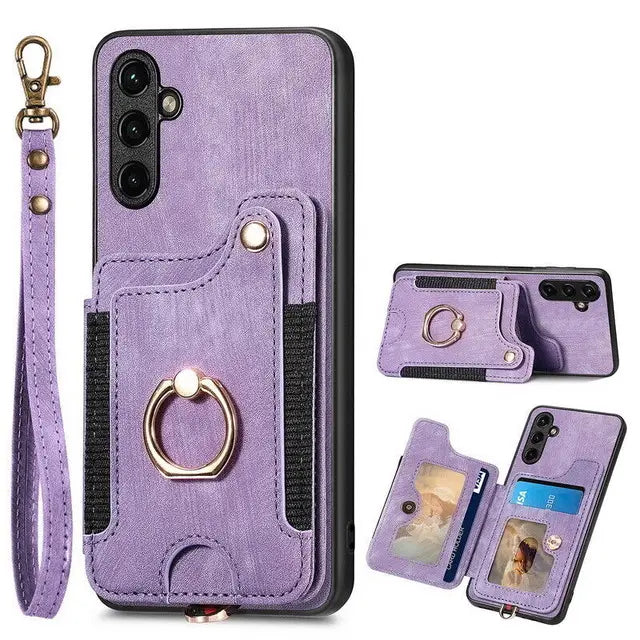 RFID Leather Wallet with Ring Bracket Cover