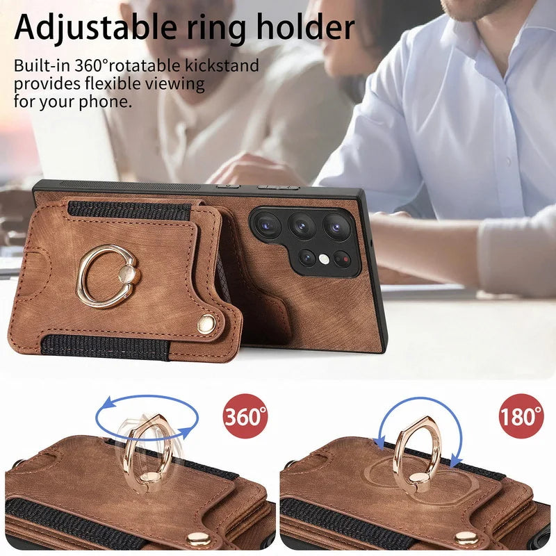 RFID Leather Wallet with Ring Bracket Cover